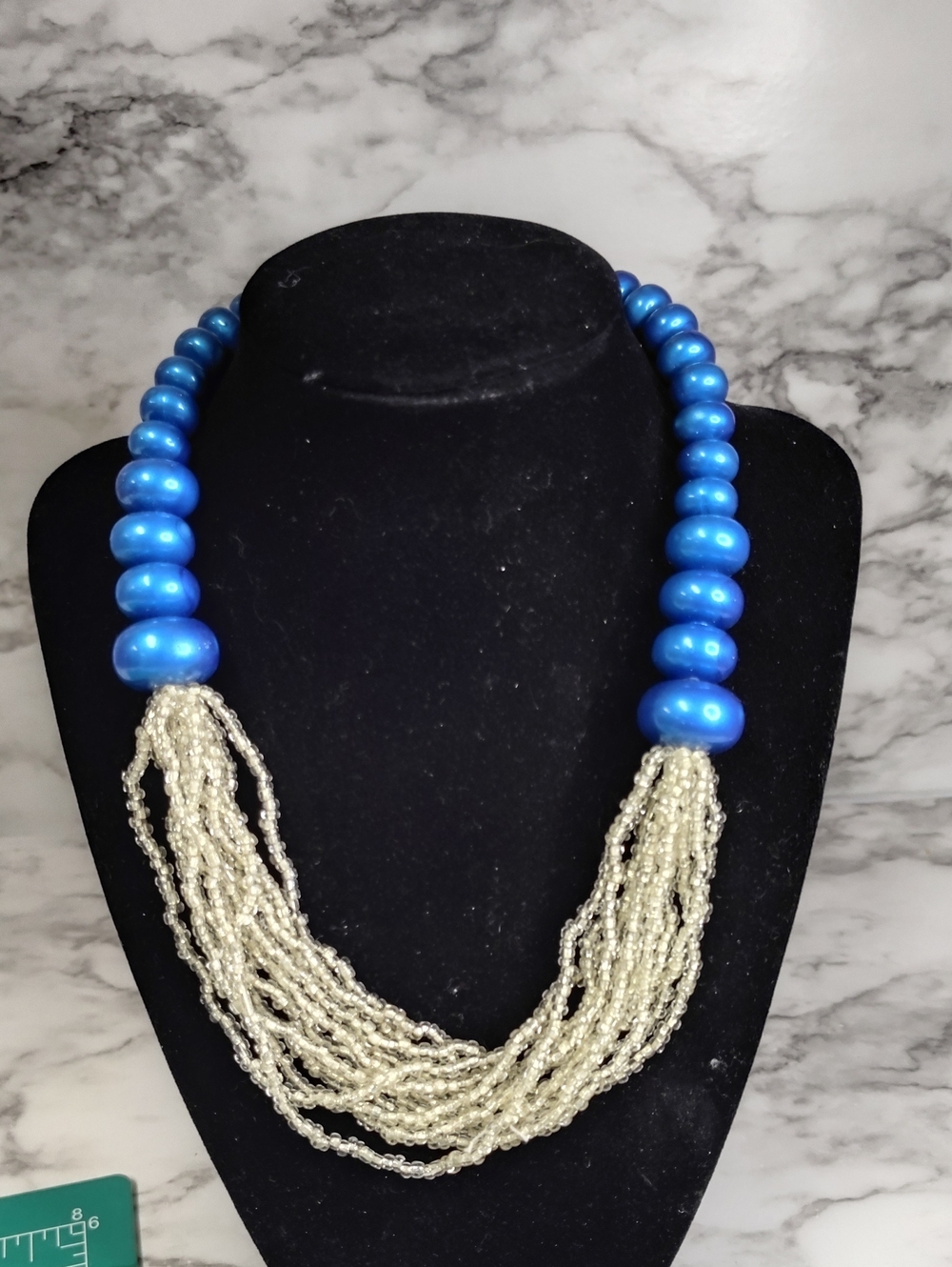 Blue Beaded Multi-Strand Statement Necklace